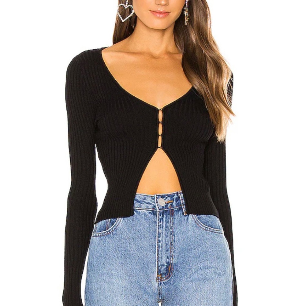 REVOLVE Black Ribbed Cardigan